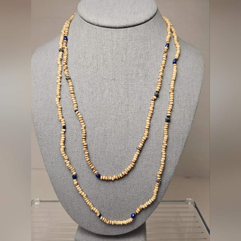 [AEO] Beaded Necklace Cream/Brown/Blue beads